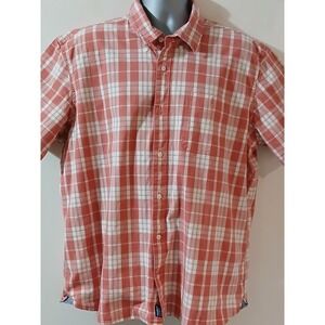 LL Bean XL Mens Red White Plaid Short Sleeve Button Down Shirt Traditional Fit